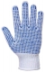 Rukavice PW Polka Dot Fortis päťprstové pletené PES / bavlna modré PVC terčíky v dlani a na prstoch pružný náplet biele