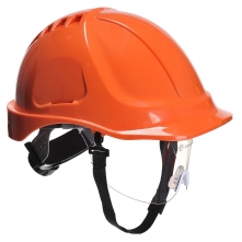 Ochranná priemyselná prilba Endurance Plus Visor ABS očný štít podbradný pásik račňa oranžová