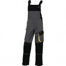 Montérkové nohavice DELTA D-MACH s trakmi PES/bavlna zosilnené kolená šikmé vrecká sivo/černo/žlté