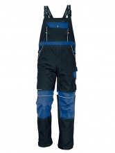 Montérkové nohavice CERVA STANMORE s trakmi 100 % bavlna zdvojené kolená kovové zipsy tmavo modré/svetlo modré