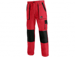 Montérkové nohavice CXS LUXY JOSEF do pása 100% bavlna mechové vrecká zosilnené kolená červeno/čierne