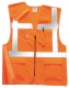 Výstražná vesta PW Executive Rail 7 vreciek bezpečnostné švy reflexné pásky vysoko viditeľná oranžová