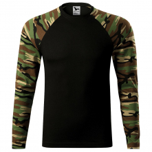 Tričko Malfini Camouflage 160 unisex 100% bavlna okrúhly priekrčník dlhý rukáv hladký čierny trup raglánové rukávy kamufláž