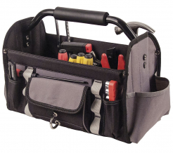 Montážna taška na náradie PW Servisman kovové mäkčené držadlo vystužená plachtovina PES 600D šedo/čierna