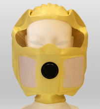 Úniková maska DURAM KIMI elastická kukla s čírym priezorom a filtrom proti chemickým výparom a časticiam ABEKP žltá