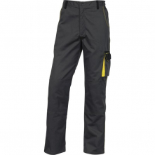 Montérkové nohavice DELTA PLUS D-MACH do pása PES/bavlna zosilnené kolená šikmé vrecká sivo/žlté