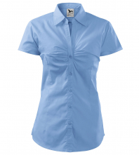 Blúzka Malfini Chic 120 bavlnená dámska krátky rukáv košeľový golier s rozhalenkou vypasovaná na bokoch nebovo modrá