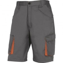 Montérkové krátke nohavice DELTA Bermuda MACH 2 PES/BA šikmé vrecká pri páse mechové vrecká na stehnách sivo/oranžové