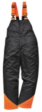 Nohavice OAK s náprsenkou na prácu s motorovou pílou čierno/oranžové veľkosť L