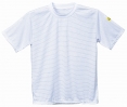 Antistatické pracovné tričko PW ESD BA/uhlík okrúhly priekrčník krátky rukáv štítok s normou biele