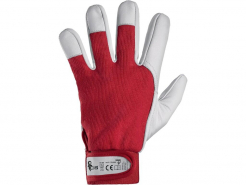 Rukavice CXS TECHNIK kombinované chrbát bavlnená tkanina dlaň jemná kozinka suchý zips na zápästí sivo/červené