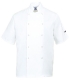 Rondon PW CUMBRIA Chefs kuchársky PES/bavlna krátky rukáv dvojradový so zapínaním na cvoky biely