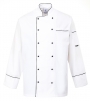 Rondon PW CAMBRIDGE Chefs 100% bavlna dvojradový s gombíkmi dlhý rukáv čierne obšívanie biely