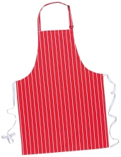Zástera PW Butcher s náprsenkou nastaviteľný popruh okolo krku zaväzovacie šnúrky červená s bielymi pruhmi