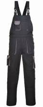 Montérkové nohavice PW TEXO Contrast s náprsenkou traky BA/PES predĺžené čierno/sivé