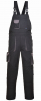 Montérkové nohavice PW TEXO Contrast s náprsenkou traky BA/PES predĺžené čierno/sivé
