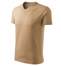 Tričko V-neck 160 bavlna priekrčník do "V" krátky rukáv pieskové