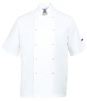 Rondon PW CUMBRIA Chefs kuchársky PES/bavlna krátky rukáv dvojradový so zapínaním na cvoky biely
